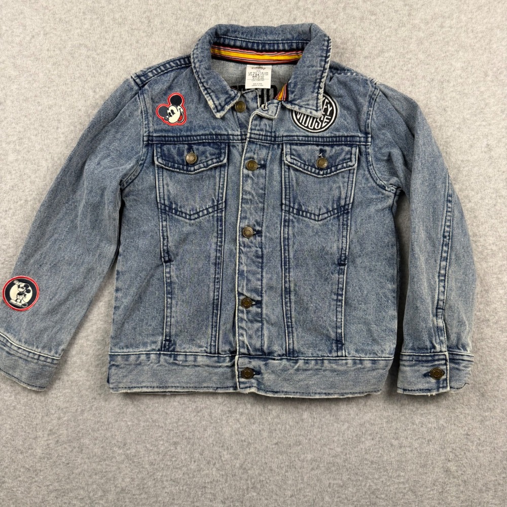Disney Denim Jacket Kids 5/6 Blue Mickey Mouse Leader of the Club Patch
